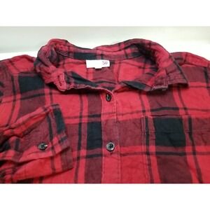 SO Womens Plaid Flannel Long Sleeve Button Up Medium Shirt